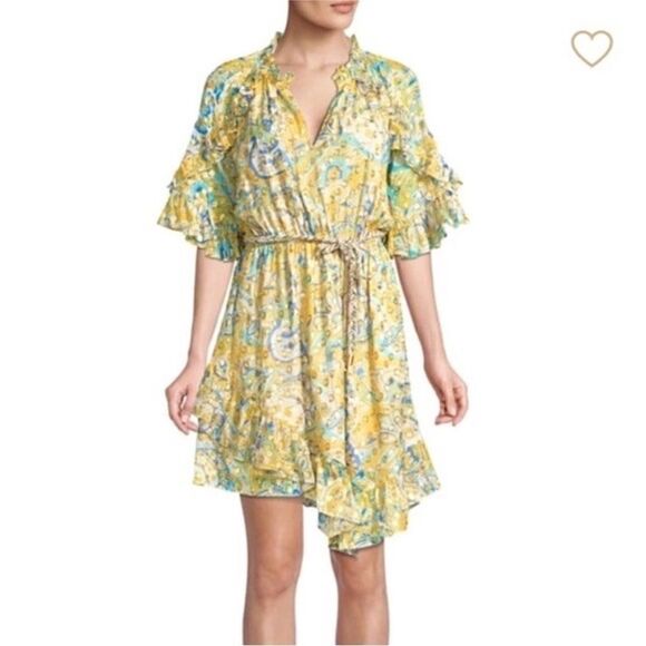 Shoshanna Giada Metallic Dot Floral Silk  Dress | Size 6 - Picture 2 of 12